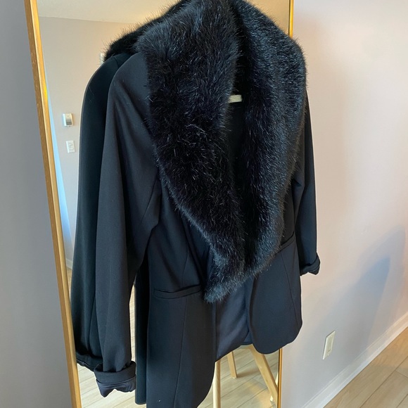 Black - Ever New - Faux Fur Hooded Blazer Jacket (Fur is Detachable) - Size US 2 - Picture 6 of 11